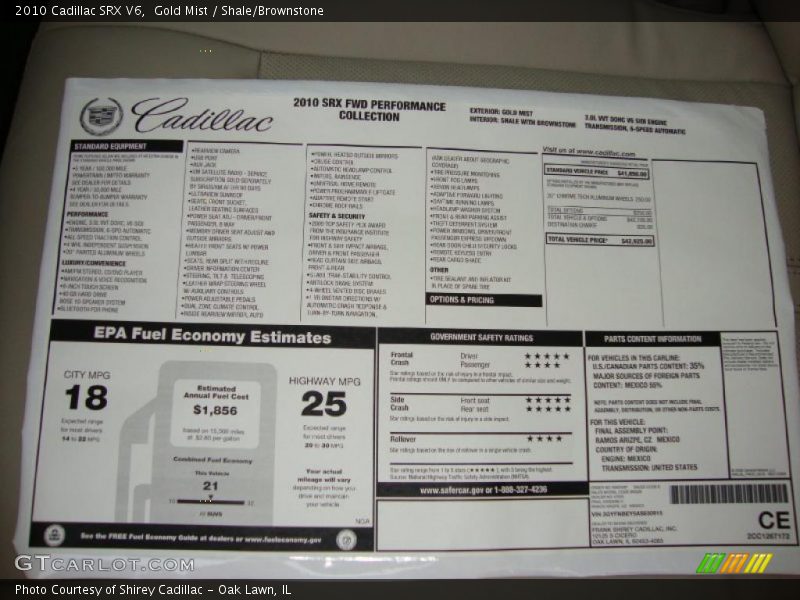 Gold Mist / Shale/Brownstone 2010 Cadillac SRX V6