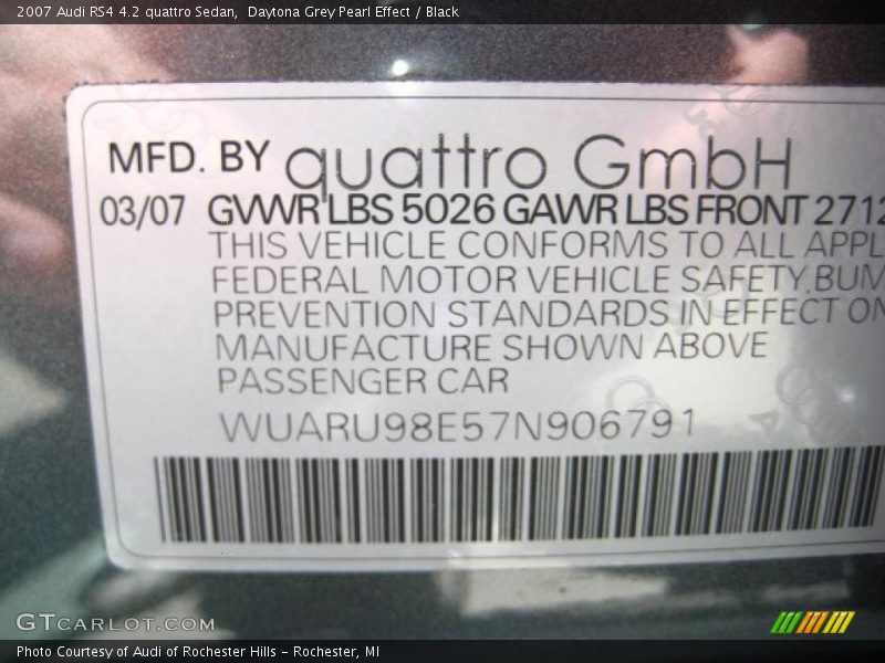 Daytona Grey Pearl Effect / Black 2007 Audi RS4 4.2 quattro Sedan