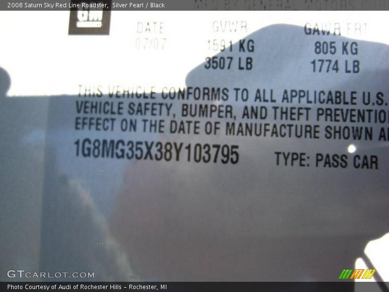 Silver Pearl / Black 2008 Saturn Sky Red Line Roadster
