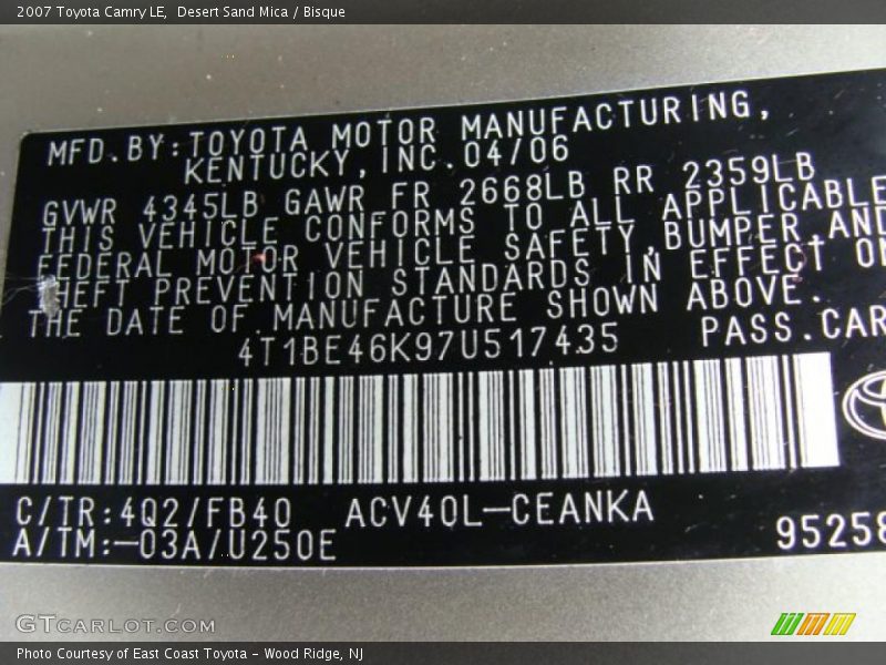 Desert Sand Mica / Bisque 2007 Toyota Camry LE