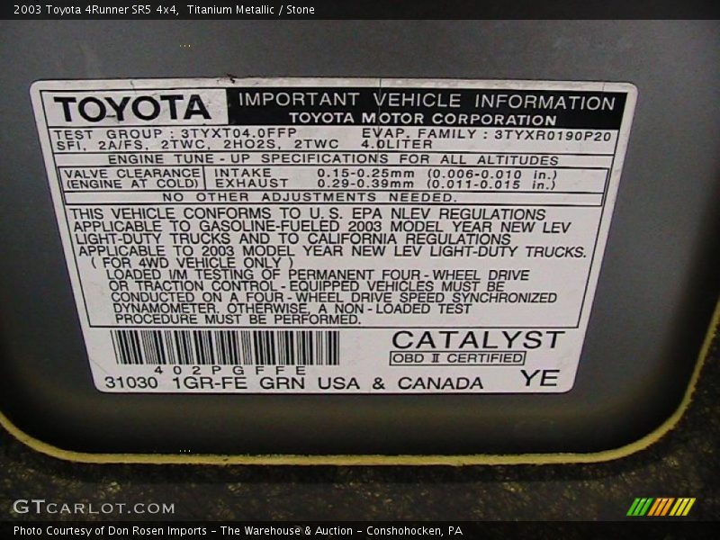 Titanium Metallic / Stone 2003 Toyota 4Runner SR5 4x4