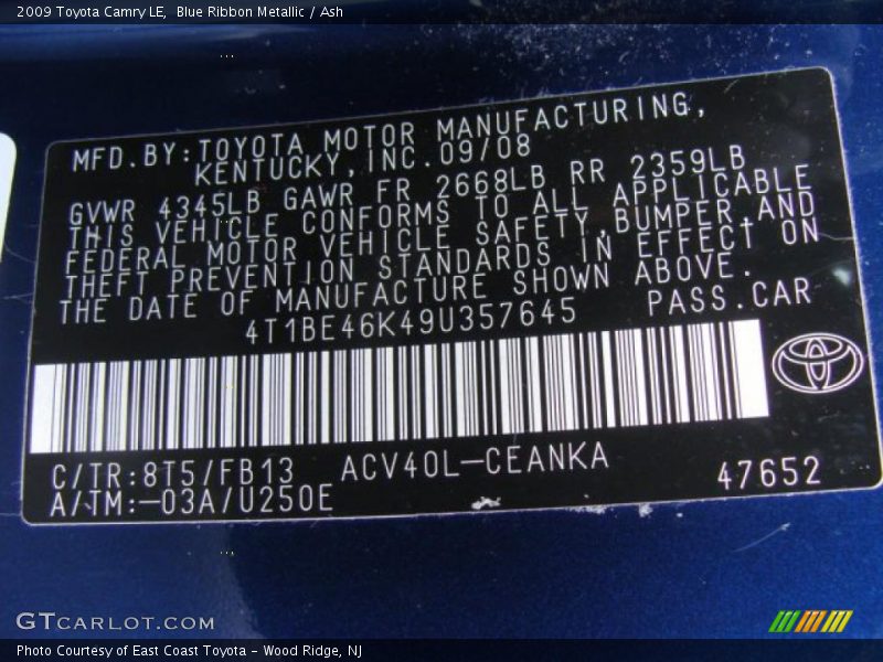 Blue Ribbon Metallic / Ash 2009 Toyota Camry LE