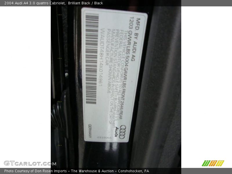 Brilliant Black / Black 2004 Audi A4 3.0 quattro Cabriolet