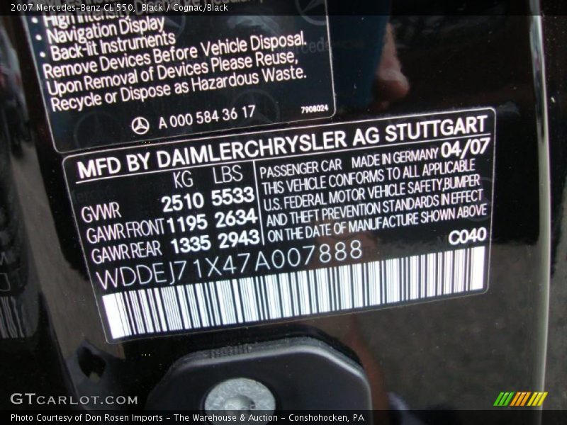 Black / Cognac/Black 2007 Mercedes-Benz CL 550
