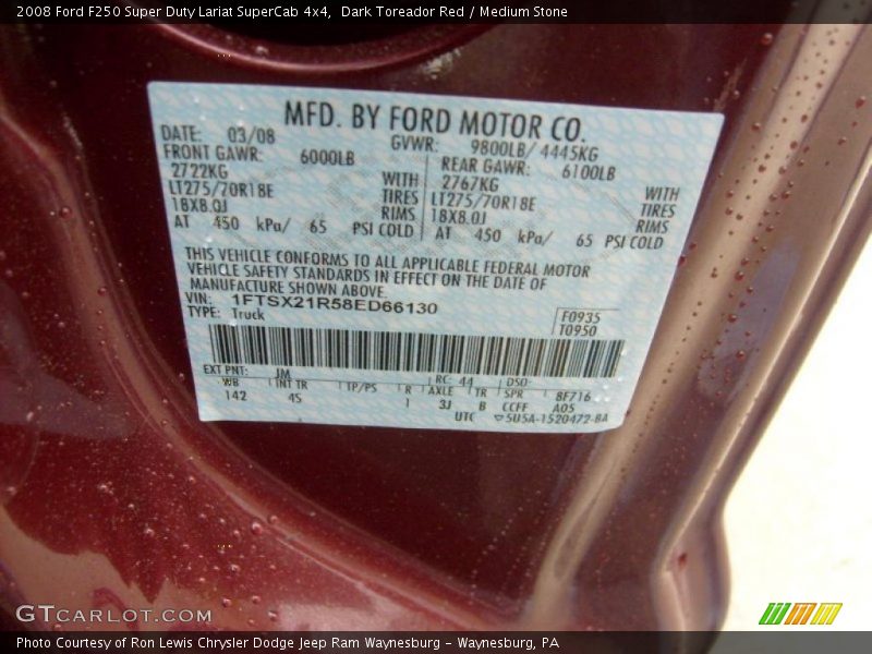 Dark Toreador Red / Medium Stone 2008 Ford F250 Super Duty Lariat SuperCab 4x4