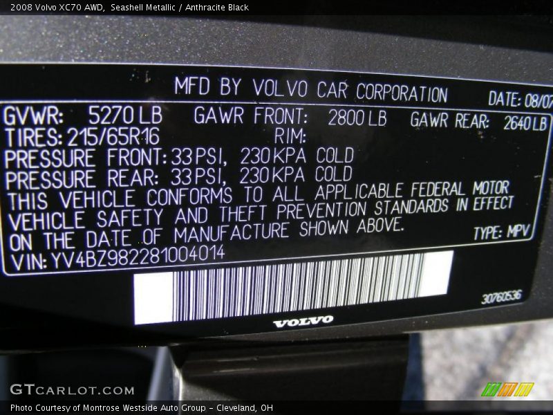 Seashell Metallic / Anthracite Black 2008 Volvo XC70 AWD