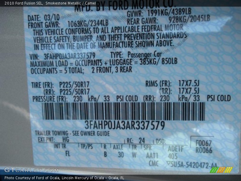 Smokestone Metallic / Camel 2010 Ford Fusion SEL
