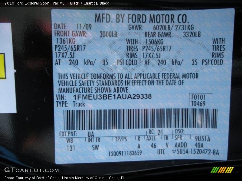 Black / Charcoal Black 2010 Ford Explorer Sport Trac XLT