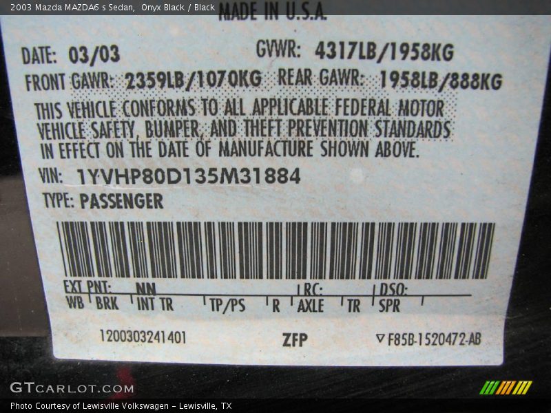 Onyx Black / Black 2003 Mazda MAZDA6 s Sedan