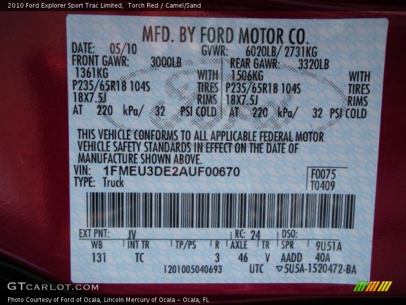 Torch Red / Camel/Sand 2010 Ford Explorer Sport Trac Limited