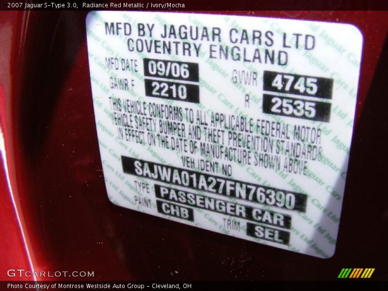 Radiance Red Metallic / Ivory/Mocha 2007 Jaguar S-Type 3.0