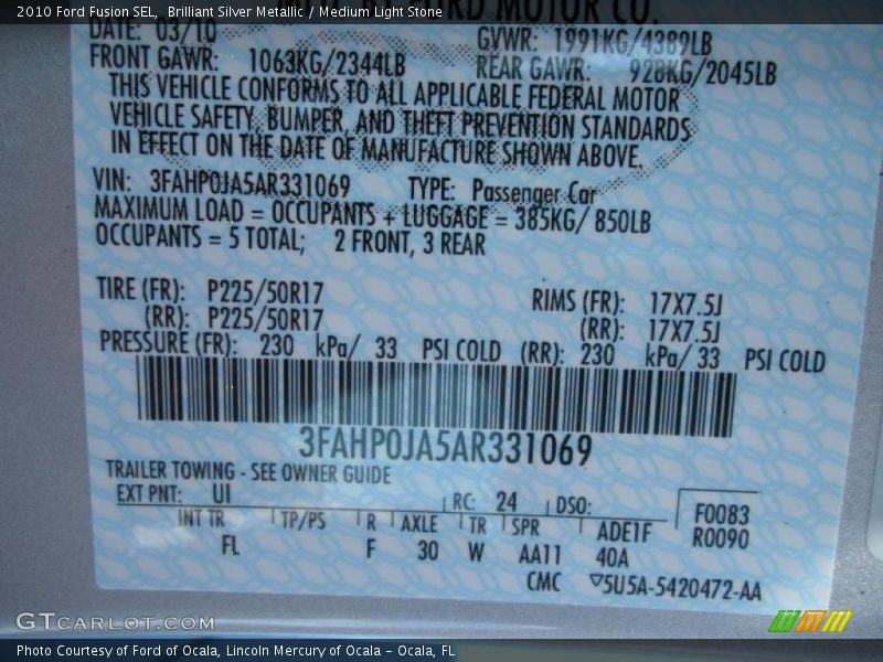 Brilliant Silver Metallic / Medium Light Stone 2010 Ford Fusion SEL