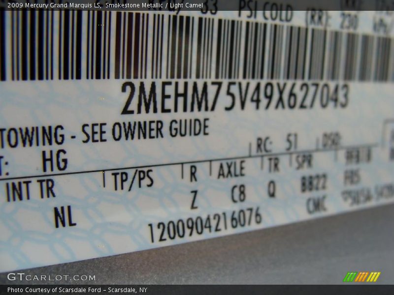 Smokestone Metallic / Light Camel 2009 Mercury Grand Marquis LS