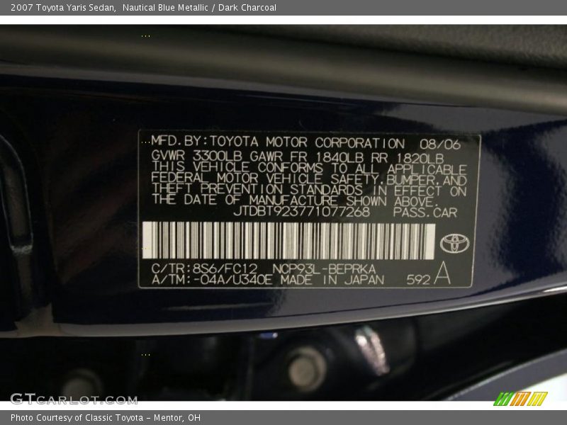 Nautical Blue Metallic / Dark Charcoal 2007 Toyota Yaris Sedan