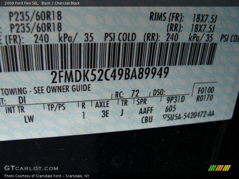 Black / Charcoal Black 2009 Ford Flex SEL