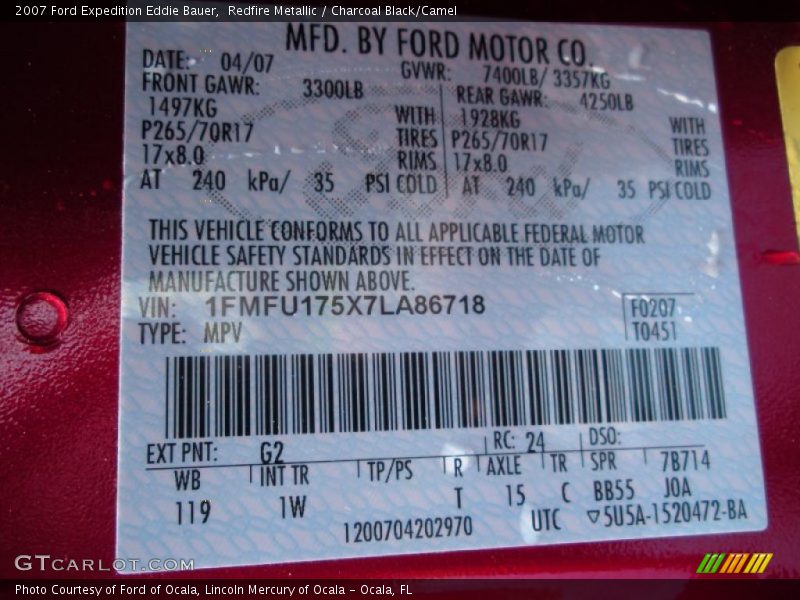 Redfire Metallic / Charcoal Black/Camel 2007 Ford Expedition Eddie Bauer
