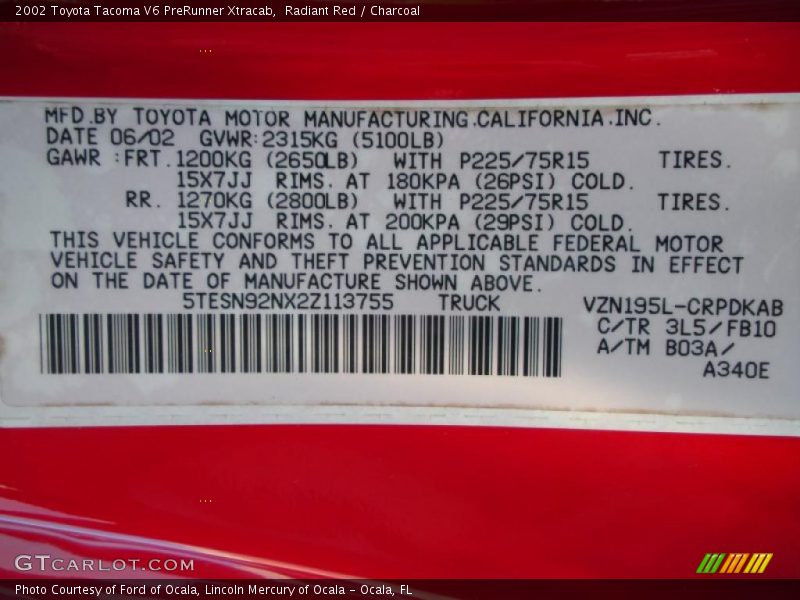 Radiant Red / Charcoal 2002 Toyota Tacoma V6 PreRunner Xtracab