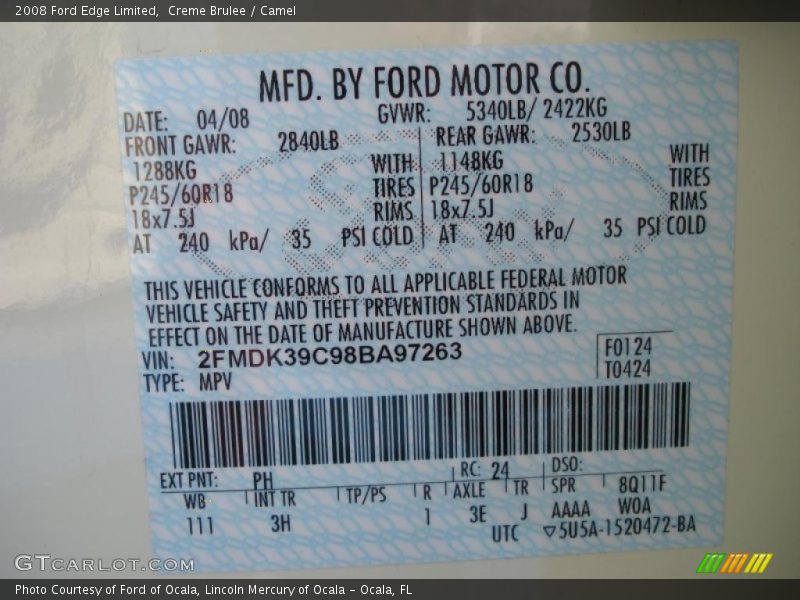 Creme Brulee / Camel 2008 Ford Edge Limited