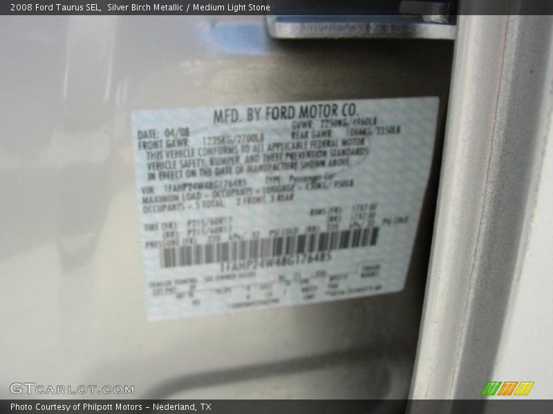 Silver Birch Metallic / Medium Light Stone 2008 Ford Taurus SEL