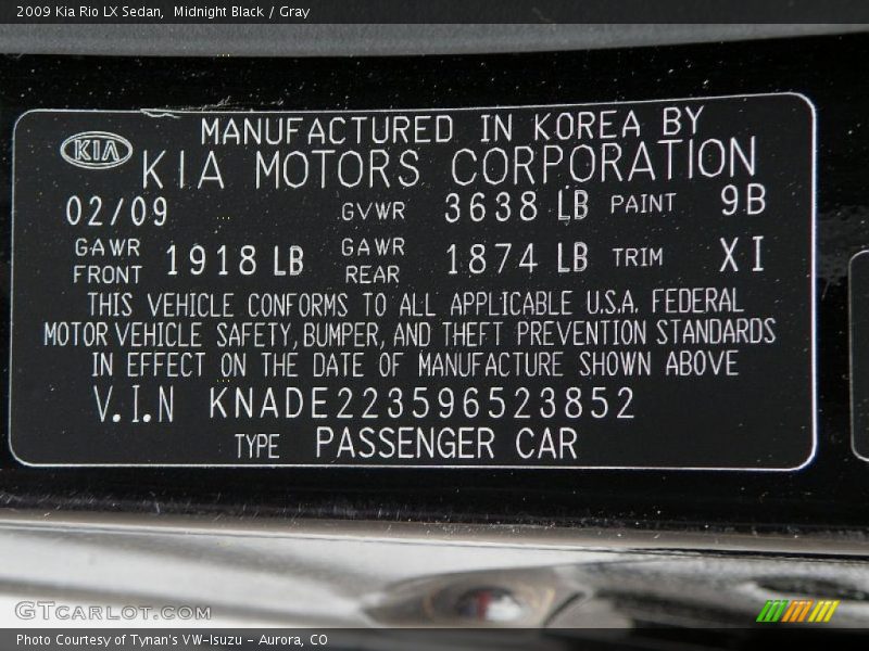 Midnight Black / Gray 2009 Kia Rio LX Sedan