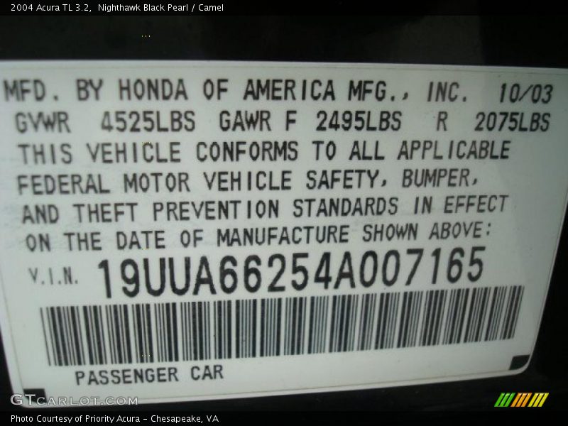 Nighthawk Black Pearl / Camel 2004 Acura TL 3.2