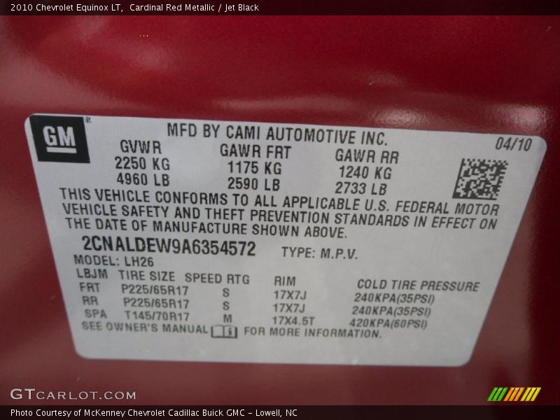 Cardinal Red Metallic / Jet Black 2010 Chevrolet Equinox LT