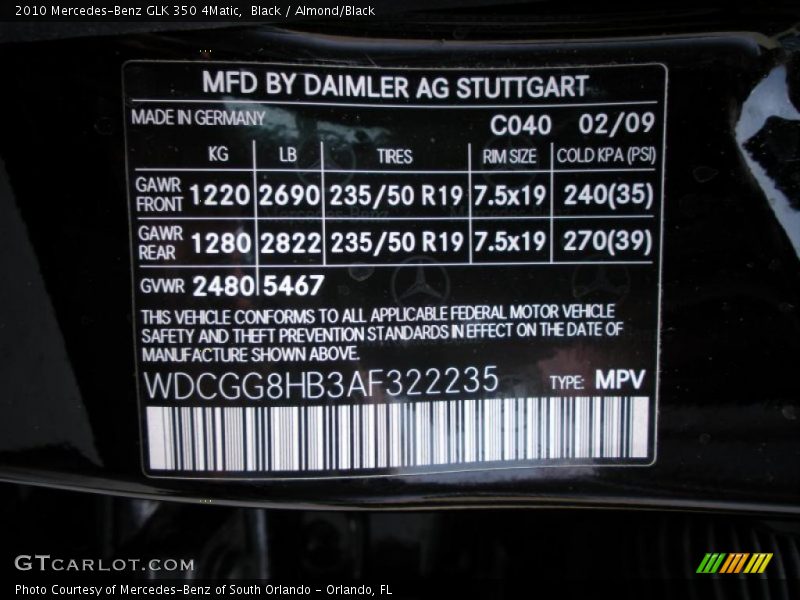 Black / Almond/Black 2010 Mercedes-Benz GLK 350 4Matic