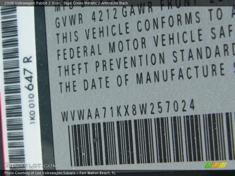 Sage Green Metallic / Anthracite Black 2008 Volkswagen Rabbit 2 Door