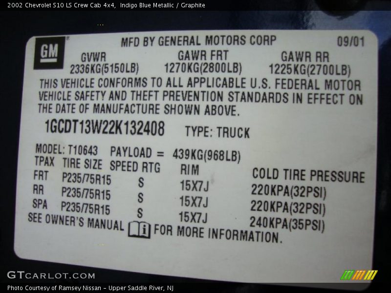 Indigo Blue Metallic / Graphite 2002 Chevrolet S10 LS Crew Cab 4x4