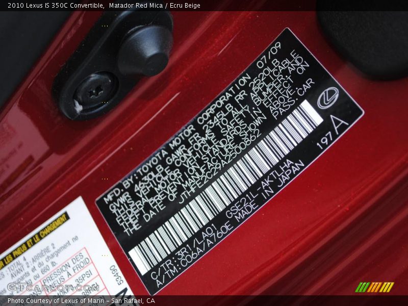 Matador Red Mica / Ecru Beige 2010 Lexus IS 350C Convertible