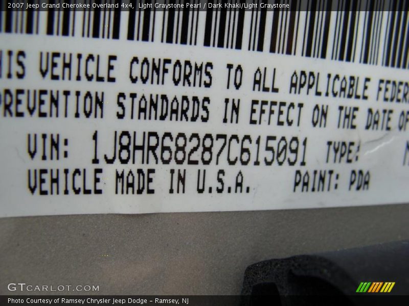 Light Graystone Pearl / Dark Khaki/Light Graystone 2007 Jeep Grand Cherokee Overland 4x4