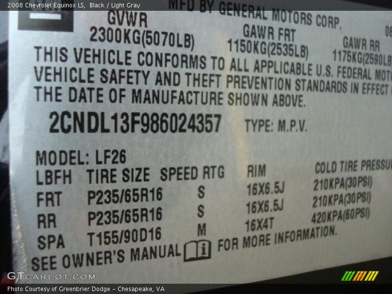 Black / Light Gray 2008 Chevrolet Equinox LS