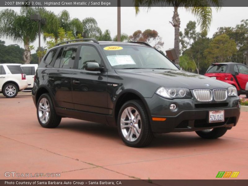 Highland Green Metallic / Sand Beige 2007 BMW X3 3.0si