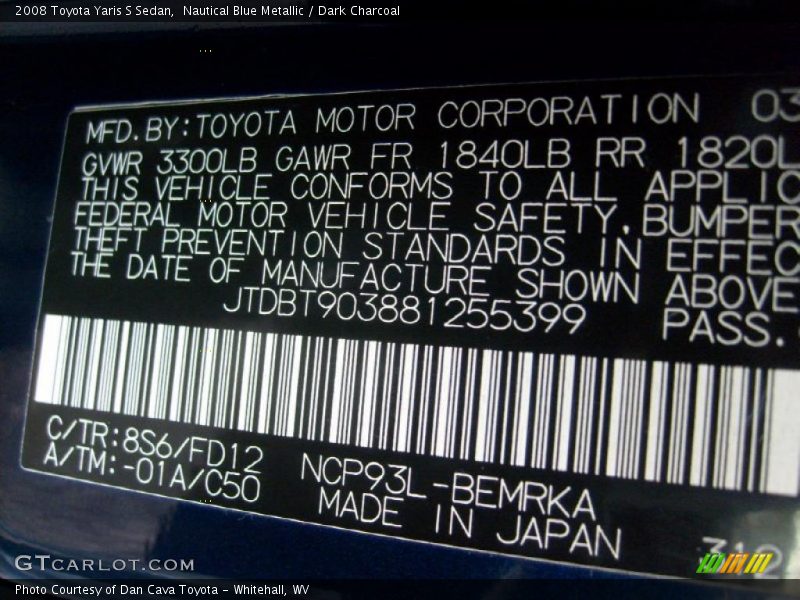 Nautical Blue Metallic / Dark Charcoal 2008 Toyota Yaris S Sedan