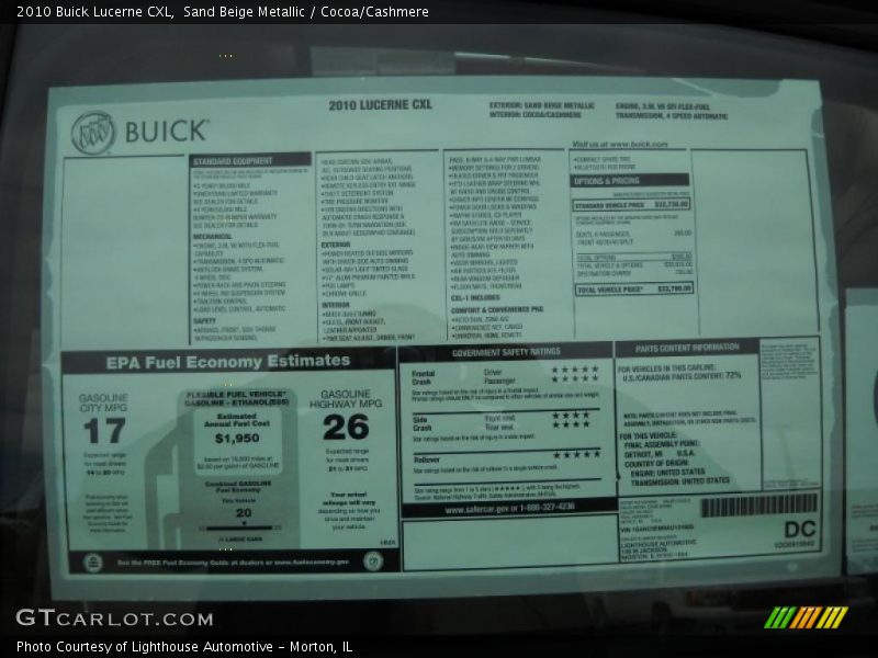 Sand Beige Metallic / Cocoa/Cashmere 2010 Buick Lucerne CXL