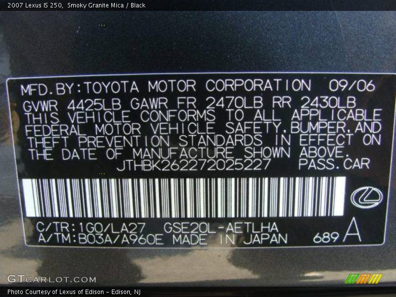 Smoky Granite Mica / Black 2007 Lexus IS 250