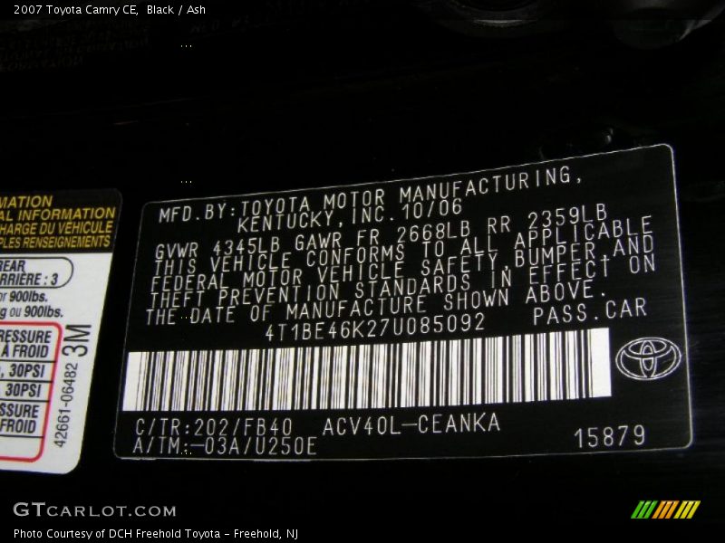 Black / Ash 2007 Toyota Camry CE