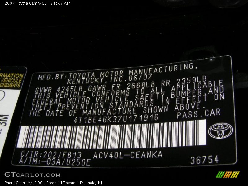 Black / Ash 2007 Toyota Camry CE