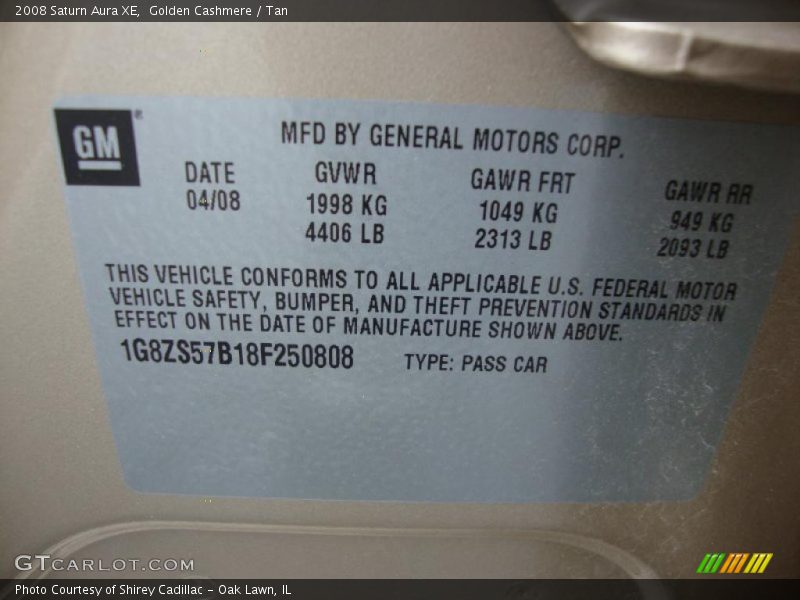 Golden Cashmere / Tan 2008 Saturn Aura XE