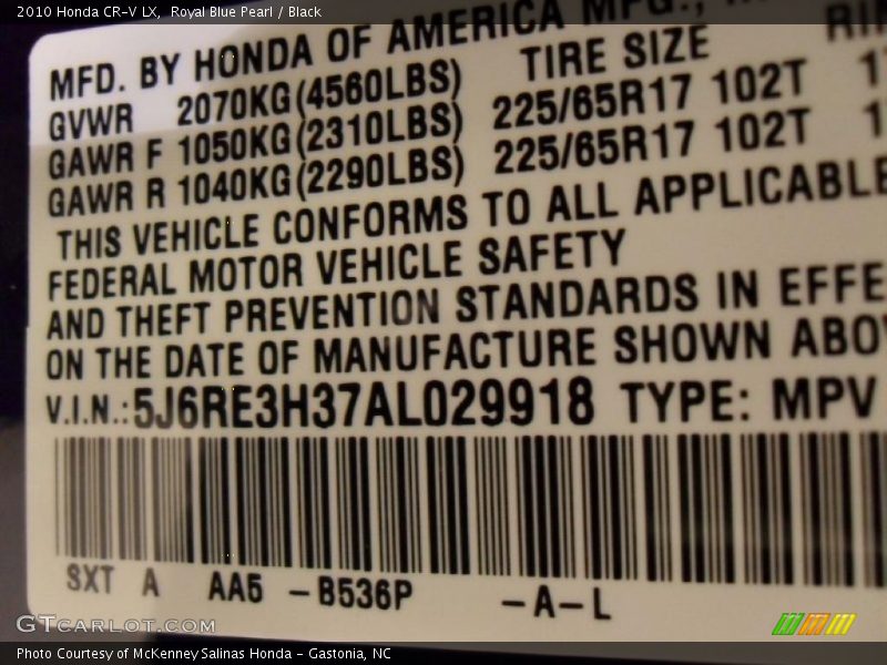 Royal Blue Pearl / Black 2010 Honda CR-V LX