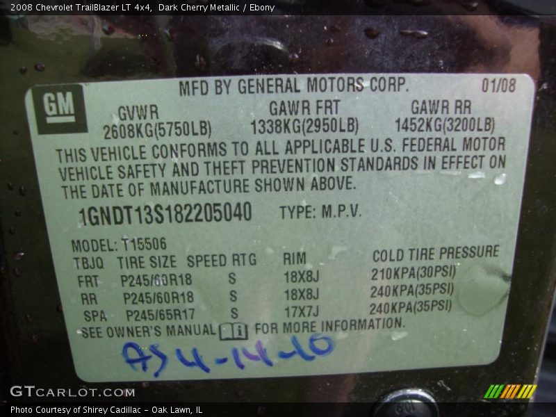 Dark Cherry Metallic / Ebony 2008 Chevrolet TrailBlazer LT 4x4
