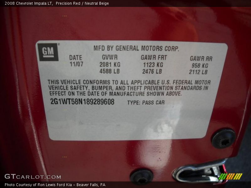 Precision Red / Neutral Beige 2008 Chevrolet Impala LT