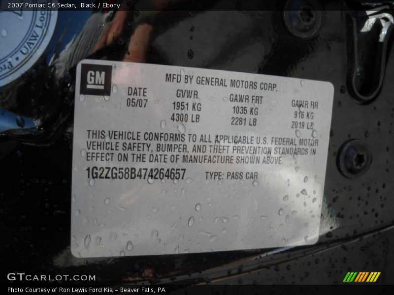 Black / Ebony 2007 Pontiac G6 Sedan