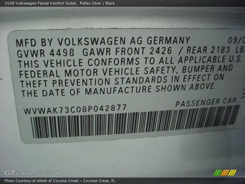 Reflex Silver / Black 2008 Volkswagen Passat Komfort Sedan