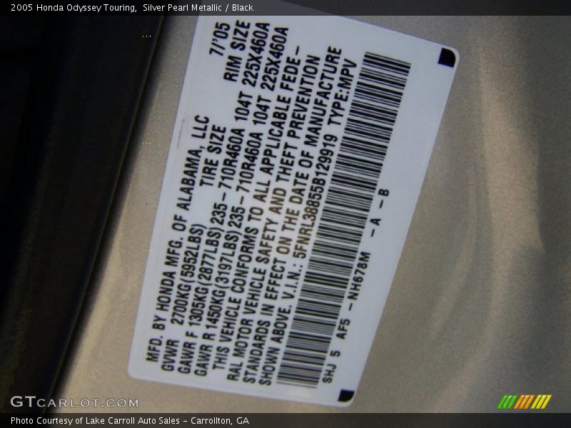 Silver Pearl Metallic / Black 2005 Honda Odyssey Touring