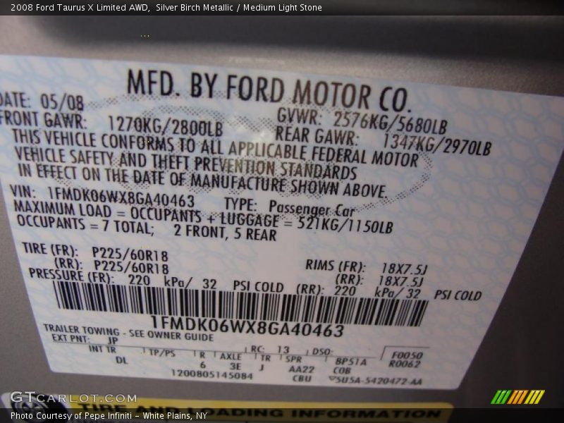 Silver Birch Metallic / Medium Light Stone 2008 Ford Taurus X Limited AWD