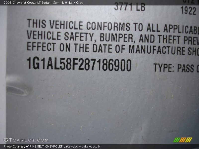 Summit White / Gray 2008 Chevrolet Cobalt LT Sedan