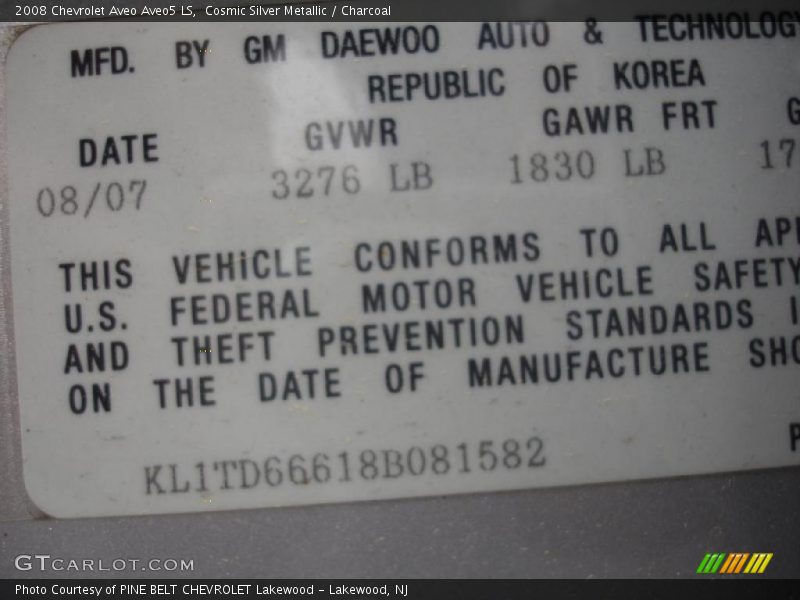 Cosmic Silver Metallic / Charcoal 2008 Chevrolet Aveo Aveo5 LS