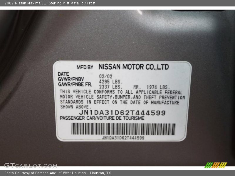 Sterling Mist Metallic / Frost 2002 Nissan Maxima SE