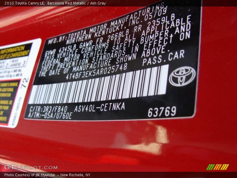 Barcelona Red Metallic / Ash Gray 2010 Toyota Camry LE